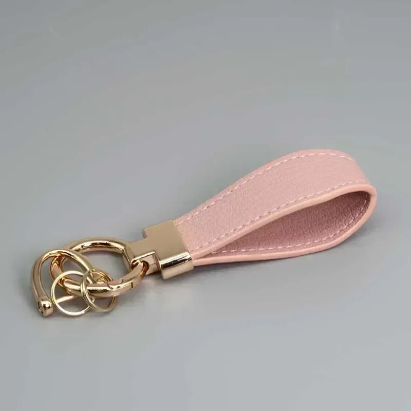 Custom Logo Name Luxury Genuine Leather Keychain Plaid  Colors Women Men Keyring Black Buckle Car Moto Key Ring Chain Gift