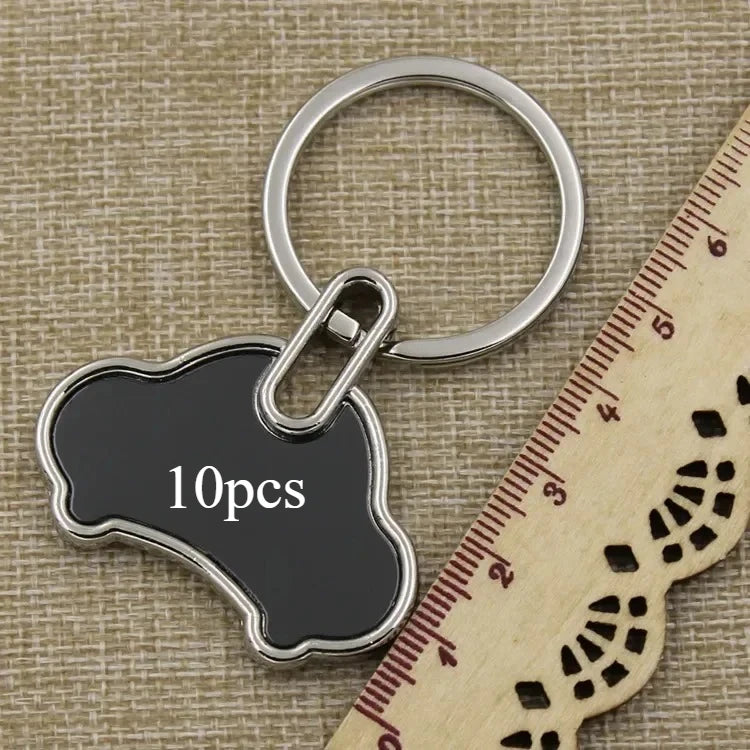 10pcs Custom Logo Name Keychain Metal Black Personalized Keyring Plate Laser Marking Engraving Stainless Key Chain Ring Gift