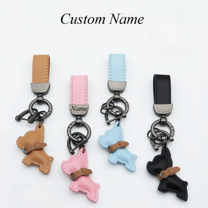 Custom Name Metal Leather Dog Keychain Pendant Moto Car Keyring Laser Engrave Text Cartoon Key Ring Chain Gift