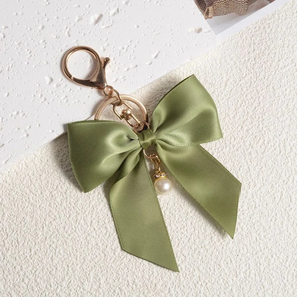 Ins Style  Cute Silk Ribbon Cloth Butterfly Keychain Backpack Pendant Moto Car Keyring Color Pearl for Woman Key Ring Chain Gift