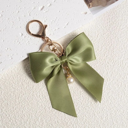 Ins Style  Cute Silk Ribbon Cloth Butterfly Keychain Backpack Pendant Moto Car Keyring Color Pearl for Woman Key Ring Chain Gift