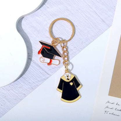 Originality Graduate School Uniform Hat Metal Keychain Pendant Moto Car Keyring Cartoon Commemorate Key Ring Chain Gift
