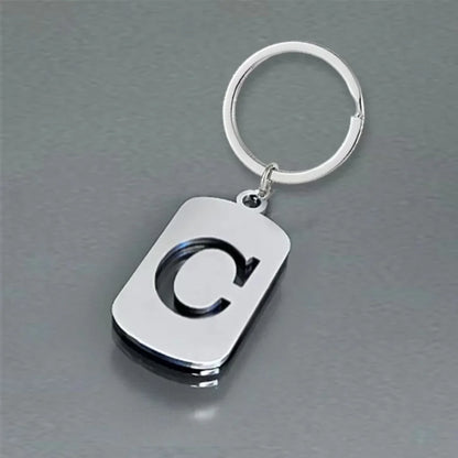 Popular A-Z Square Brand Stainless Steel Keychain 26 Letter Keyring Pendant Key Ring Buckle Chains for Car Motorcyle Gift