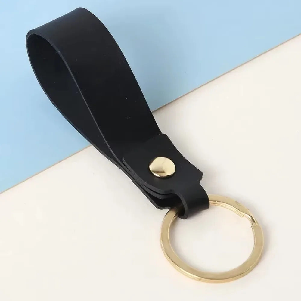 Fashion Personality PU Keychain Metal Cowhide Custom Name Keyring Motorcycle Car Hanging Rope DIY Manual Key Ring Chain Gift