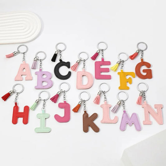Popular A-Z Color Tassels Keychain 26 Letter Keyring Backpack Pendant Key Ring Buckle Chains for Car Moto Gift