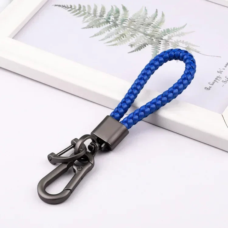 Creative Idea Leather Weave Keychain Custom Logo Name Keyring Metal  Color Alloy Car Moto Upscale Key Chain Ring Lovers Gift