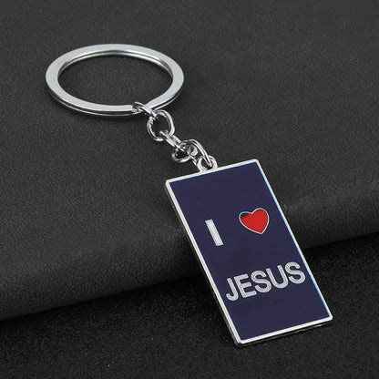 Originality Color Metal Keychain I Love Jesus Pendant Keyring Personalization Car Moto Square Key Chain Ring Backpack Gift
