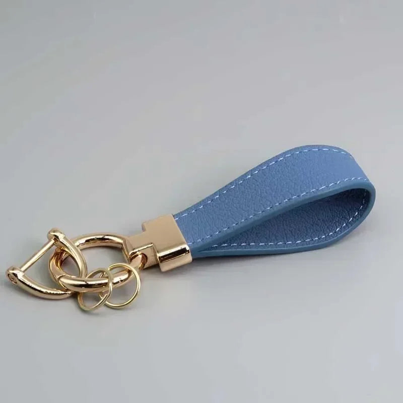 Custom Logo Name Luxury Genuine Leather Keychain Plaid  Colors Women Men Keyring Black Buckle Car Moto Key Ring Chain Gift