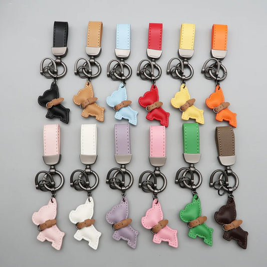 Custom Name Metal Leather Dog Keychain Pendant Moto Car Keyring Laser Engrave Text Cartoon Key Ring Chain Gift