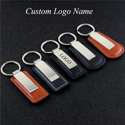 Custom LOGO Name Metal Leather Keychain Car Moto Keyring Motorcycle Pendant Key Chain Ring Gift