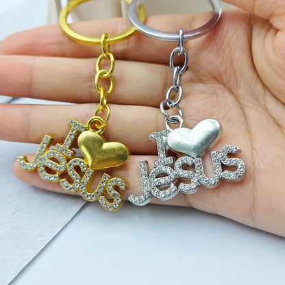 Shining Metal Jesus Heart Keychain Car Charms Keyring Bag Letter Exquisite Key Chain Ring Pendant Christian Belief Gift