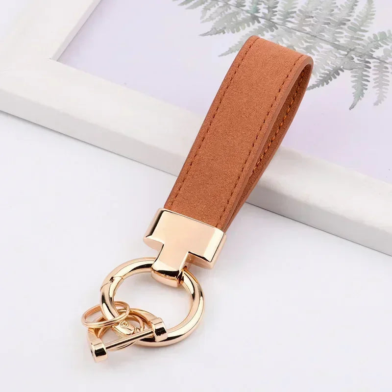 Custom Logo Name Suede Leather Metal Keychain Personalized Buckle Car Moto Keyring Woman Man Key Ring Chain Gift