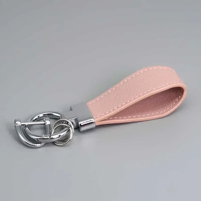 Custom Logo Name Luxury Genuine Leather Keychain Plaid  Colors Women Men Keyring Black Buckle Car Moto Key Ring Chain Gift