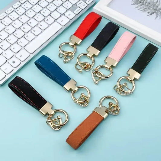 Custom Logo Name Suede Leather Metal Keychain Personalized Buckle Car Moto Keyring Woman Man Key Ring Chain Gift