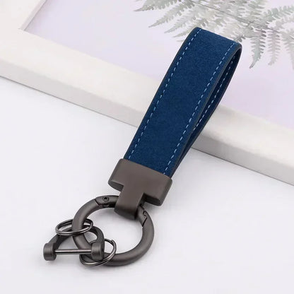 Custom Logo Name Suede Leather Metal Keychain Personalized Buckle Car Moto Keyring Woman Man Key Ring Chain Gift