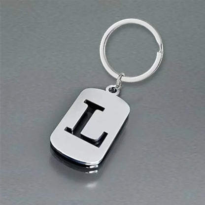 Popular A-Z Square Brand Stainless Steel Keychain 26 Letter Keyring Pendant Key Ring Buckle Chains for Car Motorcyle Gift