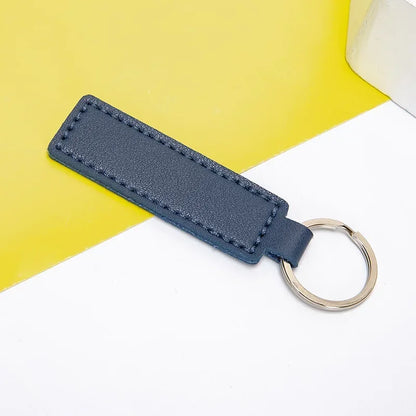 Custom Logo Name PU Leather Keychain Double-sided Wire Bag Car Moto Metal Keyring Pendant Simple Pendant for Men and Women Gift