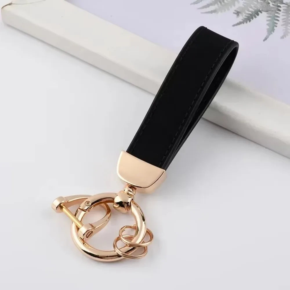 Custom Logo Name Solid Color Keychain Leather Car Business Metal Keyring Head Multi-color Optional Key Buckle Ring Chain Gift