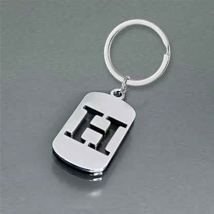 Popular A-Z Square Brand Stainless Steel Keychain 26 Letter Keyring Pendant Key Ring Buckle Chains for Car Motorcyle Gift