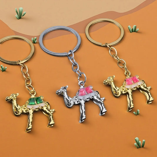 Originality 3D Three-dimensional Keychain Metal Desert Backpack Personalization Keyring Badge Pendant Camel Key Chain Ring Gif