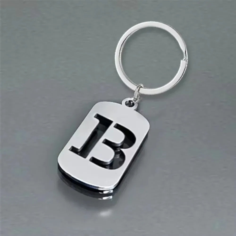 Popular A-Z Square Brand Stainless Steel Keychain 26 Letter Keyring Pendant Key Ring Buckle Chains for Car Motorcyle Gift