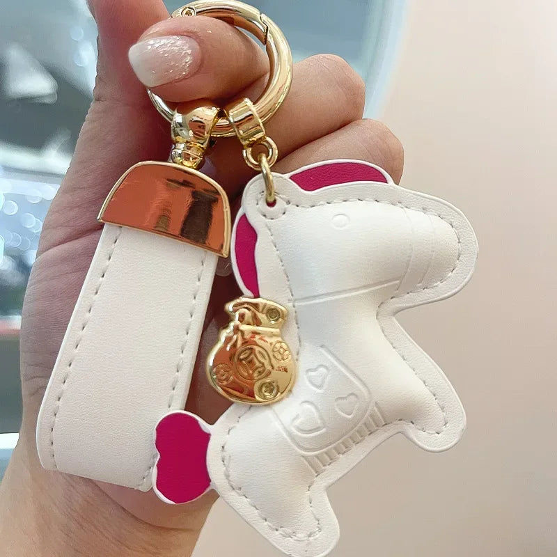 Custom Laser Engraving Name Originality Cowhide Metal Pony Multi Color Keychain Car Moto Keyring Key Ring Buckle Chains Gift