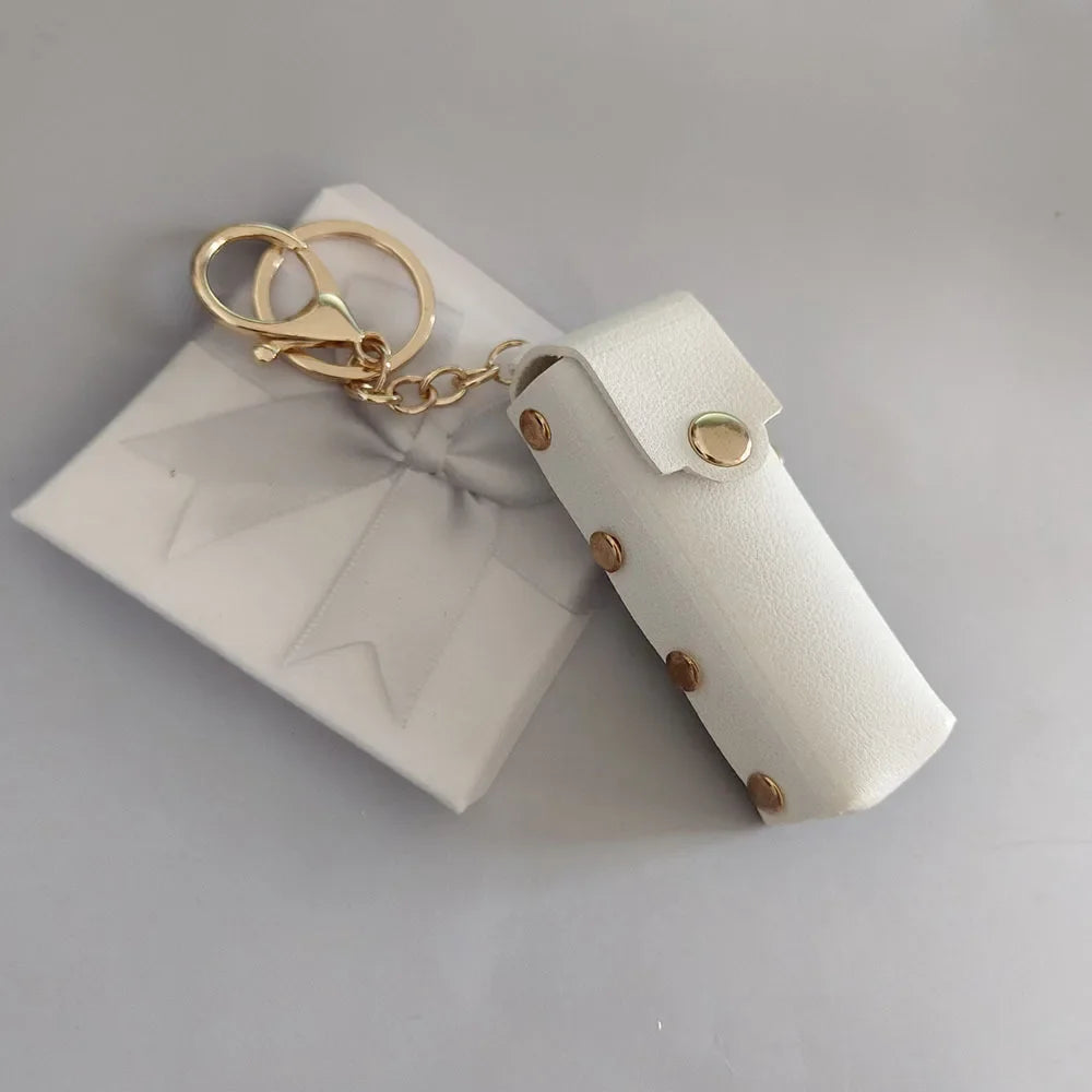 New Portable Lipstick Bag Packet Flower Mirror Keychain Mini Leather Backpack Hangings Key Chain Ring Small Keyring Gift