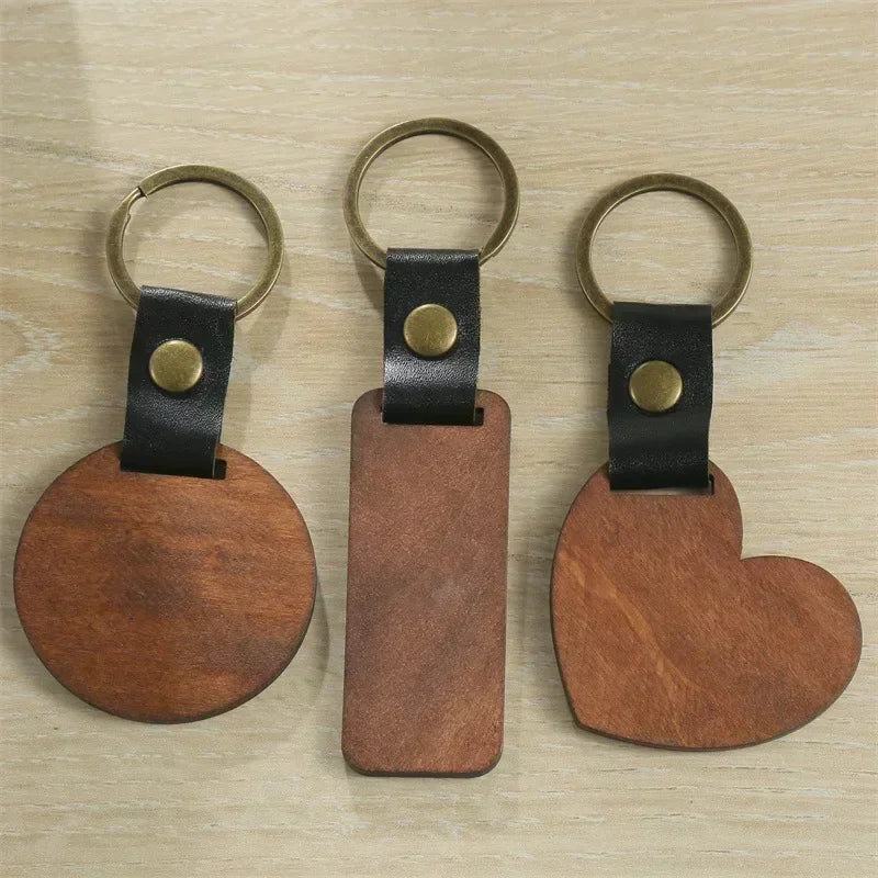 Custom LOGO Name Creative Engraving Wood DIY Keychain Spade Man Woman Key Chain Ring Pendant Metal Car Moto Keyring Leather Gift