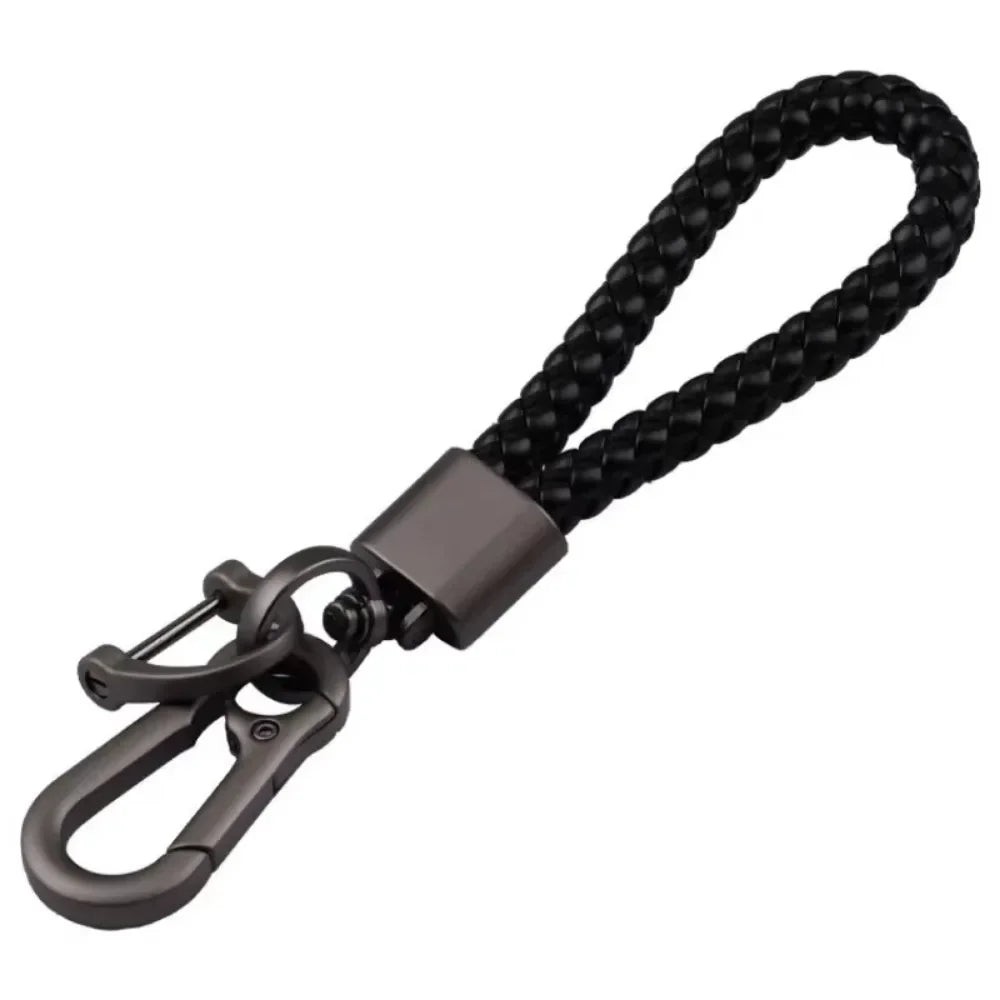 Creative Idea Leather Weave Keychain Custom Logo Name Keyring Metal  Color Alloy Car Moto Upscale Key Chain Ring Lovers Gift