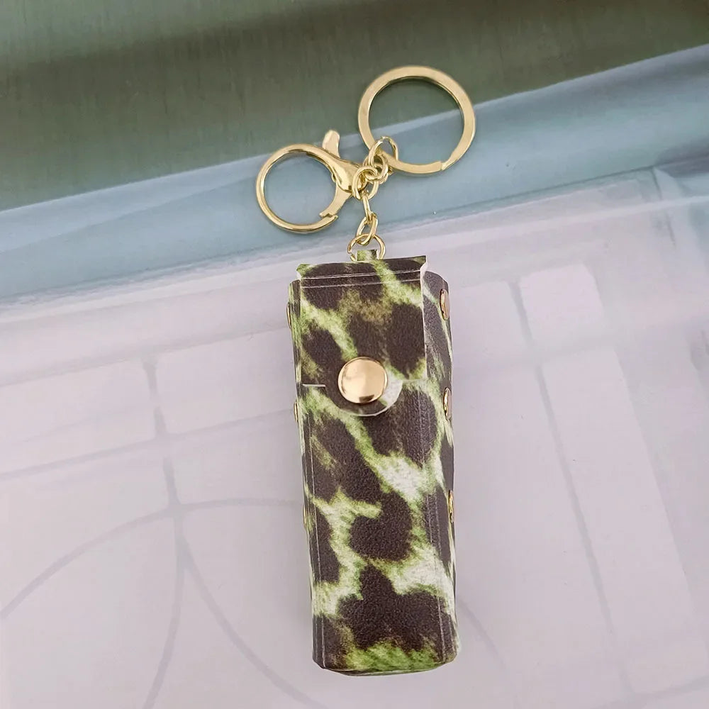 New Portable Lipstick Bag Packet Leopard Print Keychain Mini Leather Backpack Hangings Key Chain Ring Small Keyring Gift
