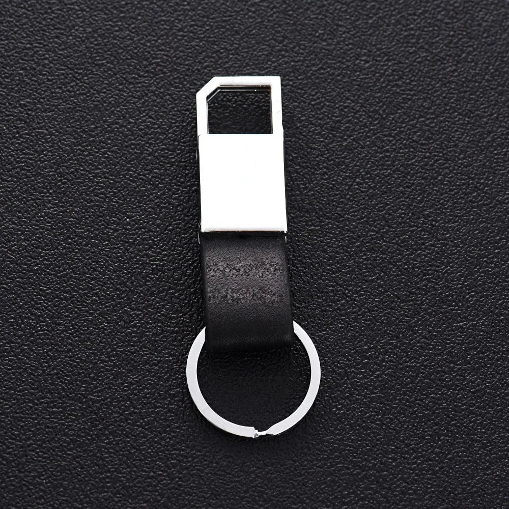 Custom Laser Logo Name Keychain Men Business Metal Genuine Leather Keyring luxury Creative Car Moto Key Chain Ring Gift