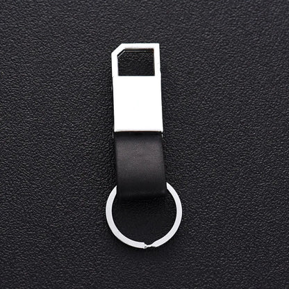 Custom Laser Logo Name Keychain Men Business Metal Genuine Leather Keyring luxury Creative Car Moto Key Chain Ring Gift