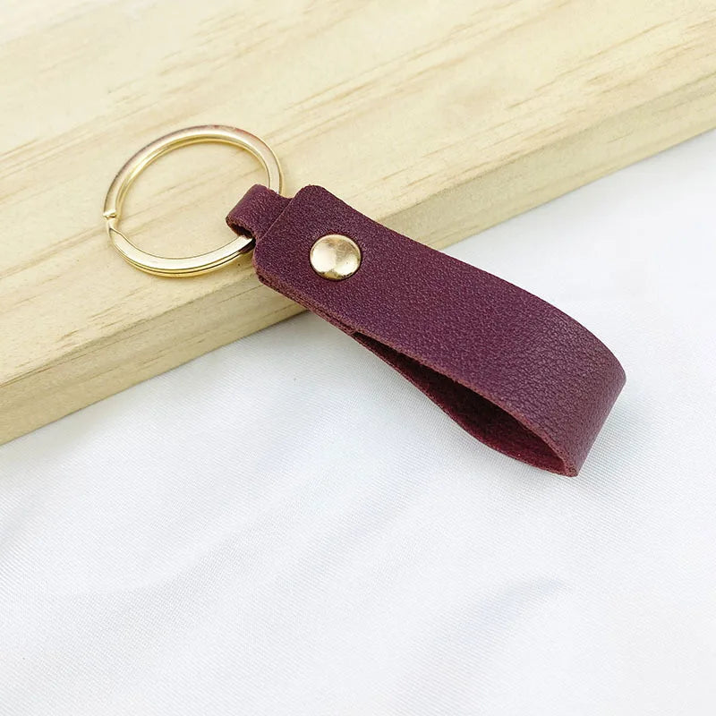 Creative Simple Solid Color PU Short Leather Keychain Customized Name Logo Text Keyring Car Moto Pendant Key Chain Ring Gift