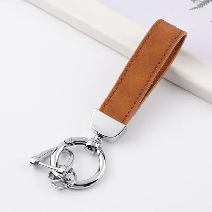 Custom Logo Name Solid Color Keychain Leather Car Business Metal Keyring Head Multi-color Optional Key Buckle Ring Chain Gift