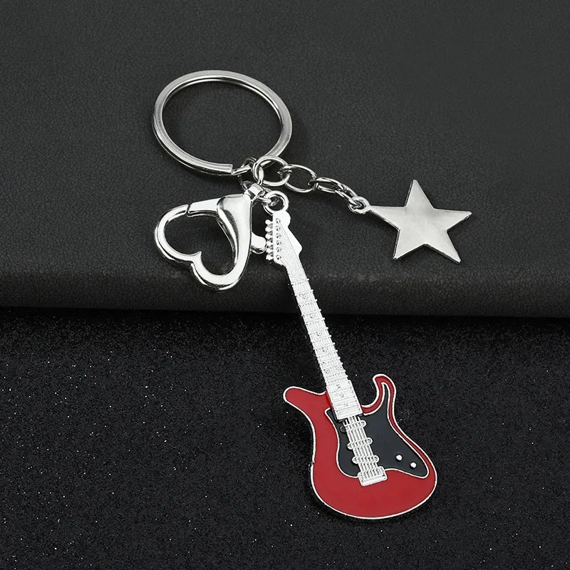 Creative Music Enthusiast Metal Cute Keychain Bass Guitar Pendant Key Ring Accessories Personalized Keyring Lover Small Gift