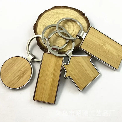 Custom LOGO Name Round Solid Beech Wood Keychain DIY Personalized Wooden Engraved Keyring Making Key Chain Ring Square Gift