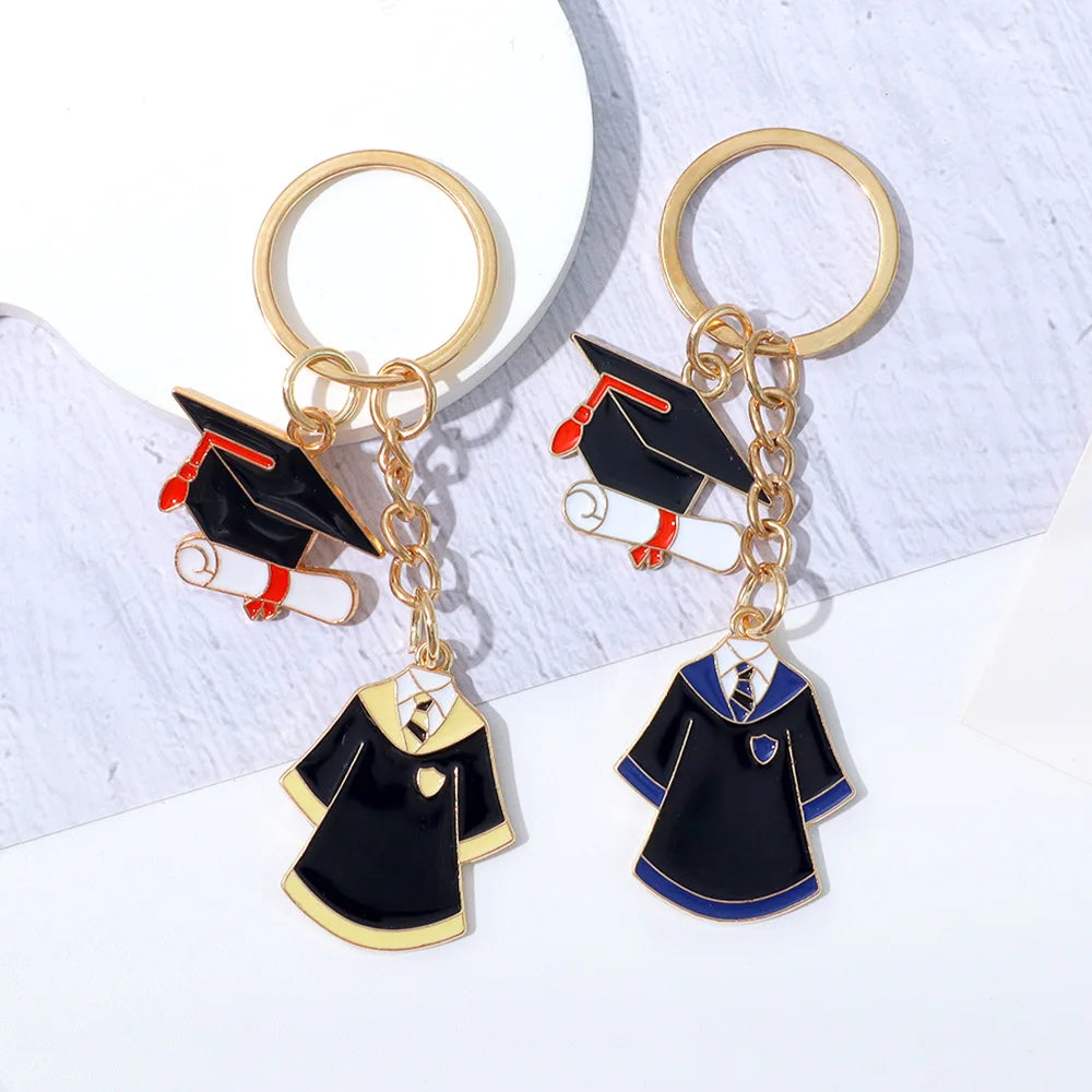 Originality Graduate School Uniform Hat Metal Keychain Pendant Moto Car Keyring Cartoon Commemorate Key Ring Chain Gift