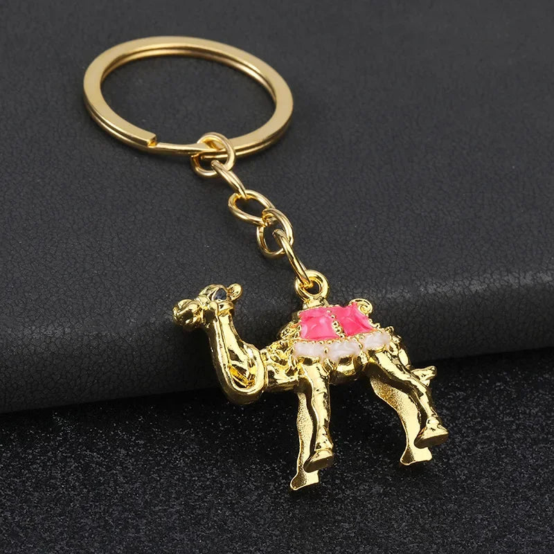 Originality 3D Three-dimensional Keychain Metal Desert Backpack Personalization Keyring Badge Pendant Camel Key Chain Ring Gif