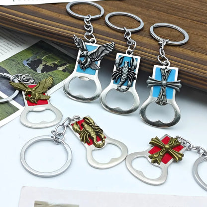 Relief Animal Bronze Color Keychain Metal Tiger Head Bottle Opener Keyring Portable Key Chain Ring for Collectible Souvenir Gift