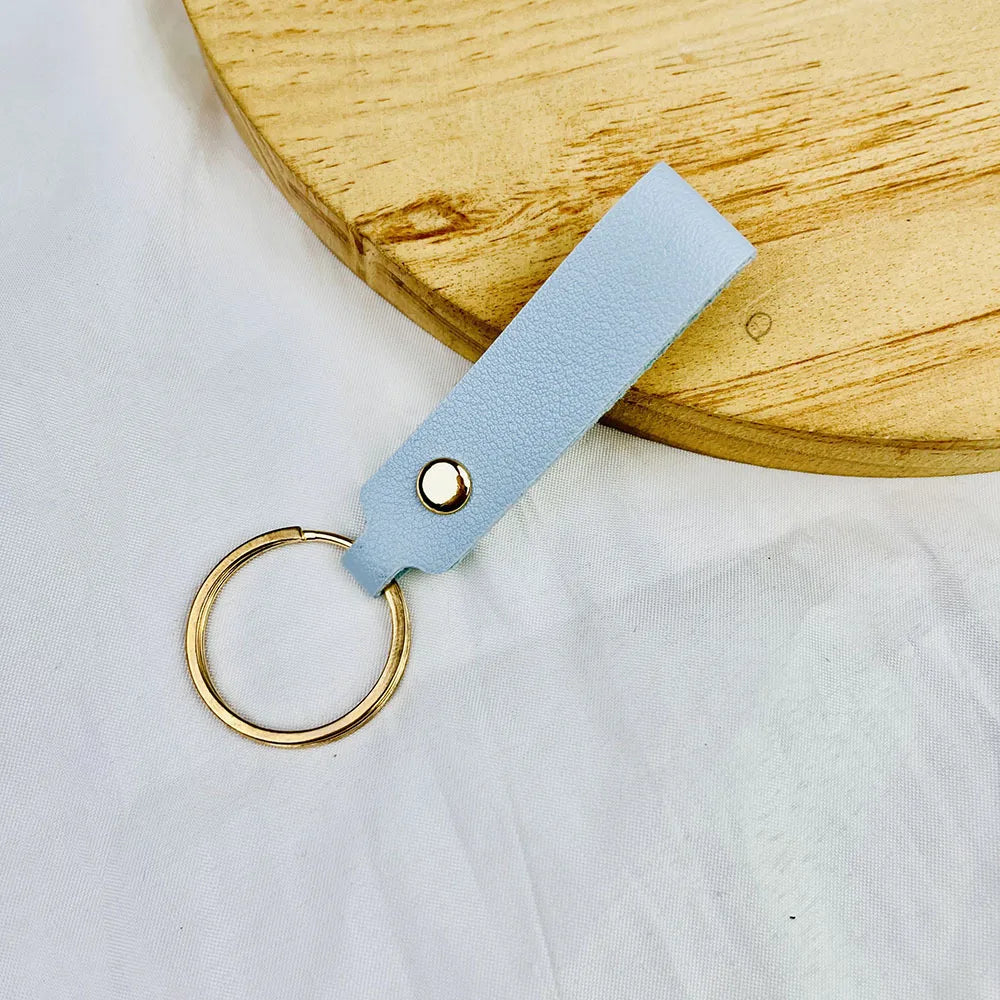 Creative Simple Solid Color PU Short Leather Keychain Customized Name Logo Text Keyring Car Moto Pendant Key Chain Ring Gift
