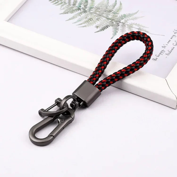 Creative Idea Leather Weave Keychain Custom Logo Name Keyring Metal  Color Alloy Car Moto Upscale Key Chain Ring Lovers Gift