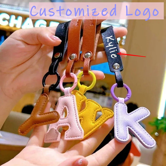 A To Z Alphabet PU Leather Fashion Keychain Charms 26 Initial Letter Keyring Candy Color Phone Pendant Car Key Chain Ring Gift