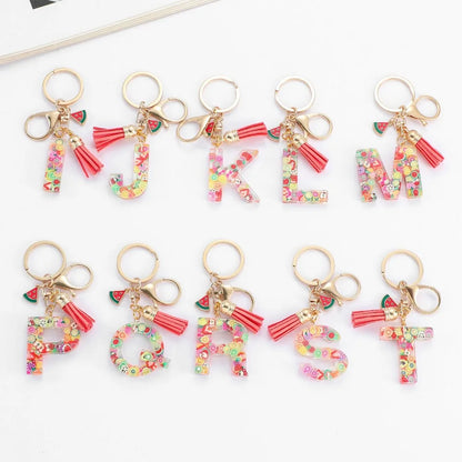 Personalized A-Z Key Ring Buckle Chains Y2k New Fruit Resin Keychain 26 Letter Pendant Fresh Cute Keyring Alphabet Initial Gift