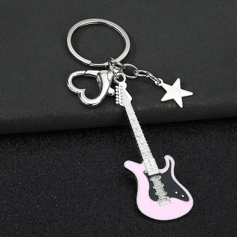 Creative Music Enthusiast Metal Cute Keychain Bass Guitar Pendant Key Ring Accessories Personalized Keyring Lover Small Gift