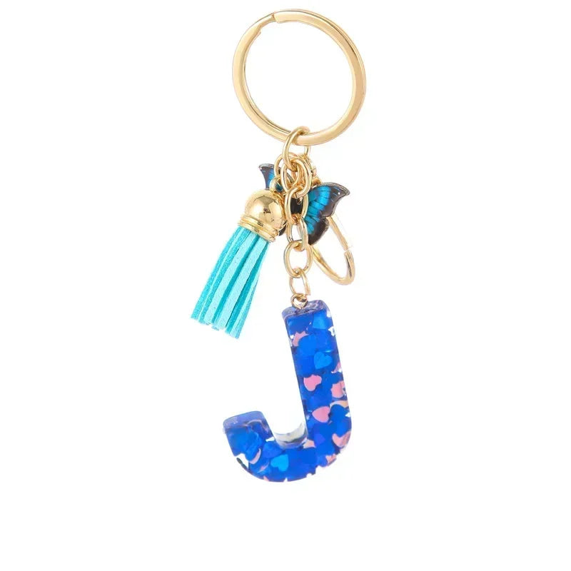 New Personalized 26 Letter Keyring Blue Y2k Cute Love Butterfly Keychain for Bag Acrylic Pendant Key Ring Chain Gift