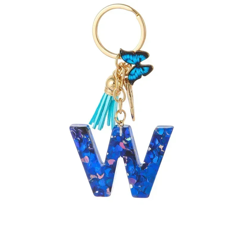 New Personalized 26 Letter Keyring Blue Y2k Cute Love Butterfly Keychain for Bag Acrylic Pendant Key Ring Chain Gift
