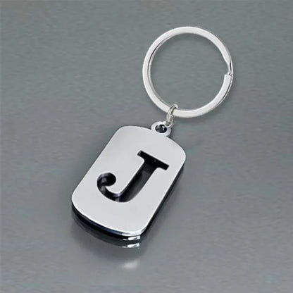 Popular A-Z Square Brand Stainless Steel Keychain 26 Letter Keyring Pendant Key Ring Buckle Chains for Car Motorcyle Gift