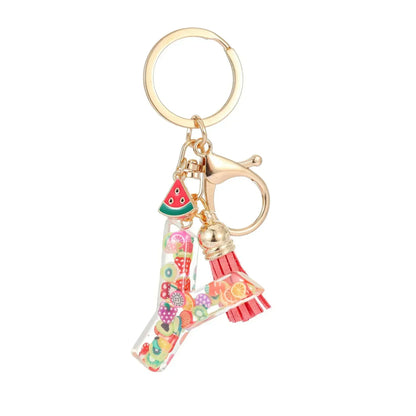 Personalized A-Z Key Ring Buckle Chains Y2k New Fruit Resin Keychain 26 Letter Pendant Fresh Cute Keyring Alphabet Initial Gift