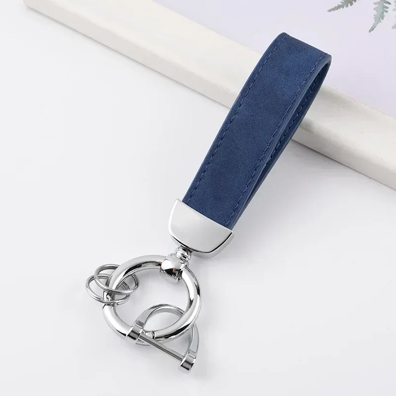 Custom Logo Name Solid Color Keychain Leather Car Business Metal Keyring Head Multi-color Optional Key Buckle Ring Chain Gift