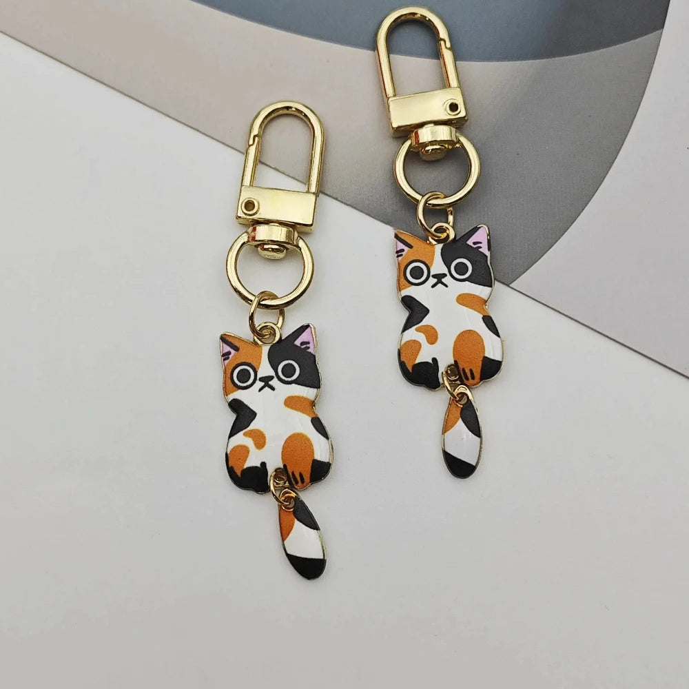 Originality Metal Cat Color Small Pendant Keychain Printing Personality Keyring Animal Cute Backpack Buckle Key Chain Ring Gift